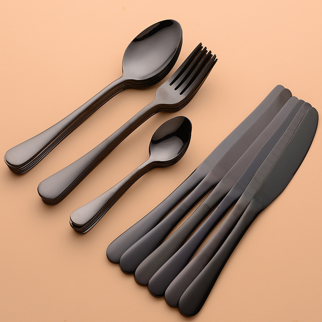 Zestaw obiadowy czarnej zastawy stołowej: 24 sztuki stalowych łyżek, widelców i noży ze stali nierdzewnej Dropshipping 2020 - Wianko - 5