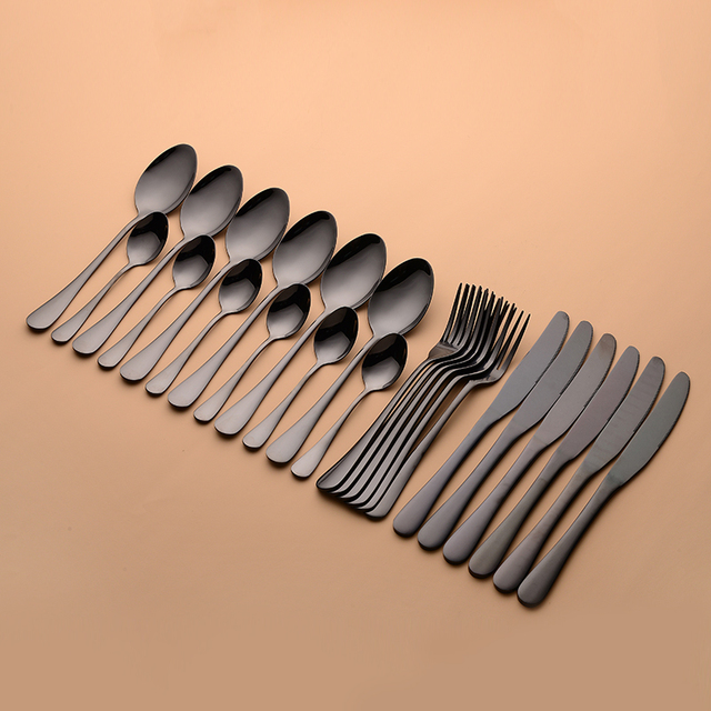 Zestaw obiadowy czarnej zastawy stołowej: 24 sztuki stalowych łyżek, widelców i noży ze stali nierdzewnej Dropshipping 2020 - Wianko - 4