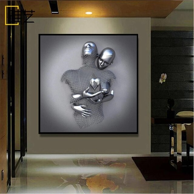 Metalowa figurka-romantyczna statua na płótnie do salonu z abstrakcyjnymi plakatami - dekoracja wnętrza - Wianko - 4
