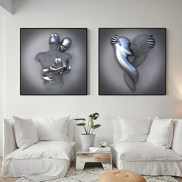 Metalowa figurka-romantyczna statua na płótnie do salonu z abstrakcyjnymi plakatami - dekoracja wnętrza - Wianko - 5