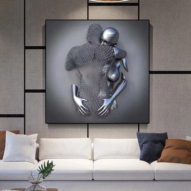 Metalowa figurka-romantyczna statua na płótnie do salonu z abstrakcyjnymi plakatami - dekoracja wnętrza - Wianko - 3