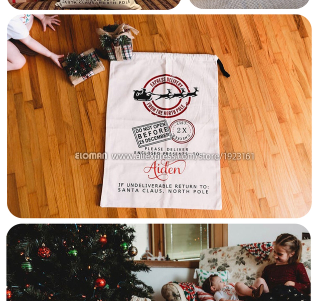 Duża spersonalizowana torba świąteczna dla prezentów - sznurkowy worek Świętego Mikołaja do przechowywania dekoracji na Boże Narodzenie i Nowy Rok - Wianko - 9