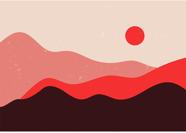 Obraz na płótnie - Abstrakcyjne czerwone słońce z górami - Geometria - Nordic - Dekoracja domu - Malarstwo i kaligrafia - Wianko - 8