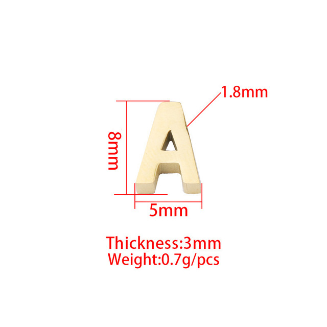 Koraliki litery, złoty kolor, mały otwór, stal nierdzewna, 3x8mm, 5 sztuk/partia - Wianko - 3