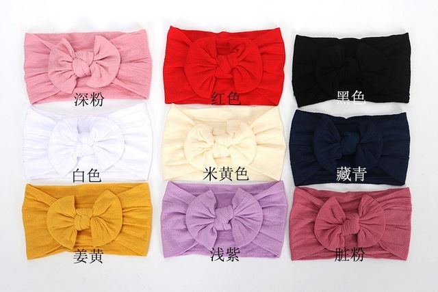 Śliczne Bowknot Baby pałąk dla dziewczynki - 18 kolorów Turban czapki z miękkiego elastycznego nylonu, idealne akcesoria dla dzieci - Wianko - 3