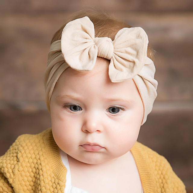 Śliczne Bowknot Baby pałąk dla dziewczynki - 18 kolorów Turban czapki z miękkiego elastycznego nylonu, idealne akcesoria dla dzieci - Wianko - 5
