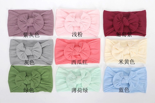 Śliczne Bowknot Baby pałąk dla dziewczynki - 18 kolorów Turban czapki z miękkiego elastycznego nylonu, idealne akcesoria dla dzieci - Wianko - 2