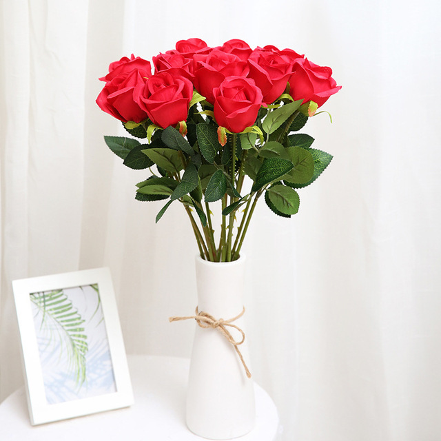 Sztuczna roślina - bukiet róż flanelowych: czerwony, biały, 50cm - Wianko - 14