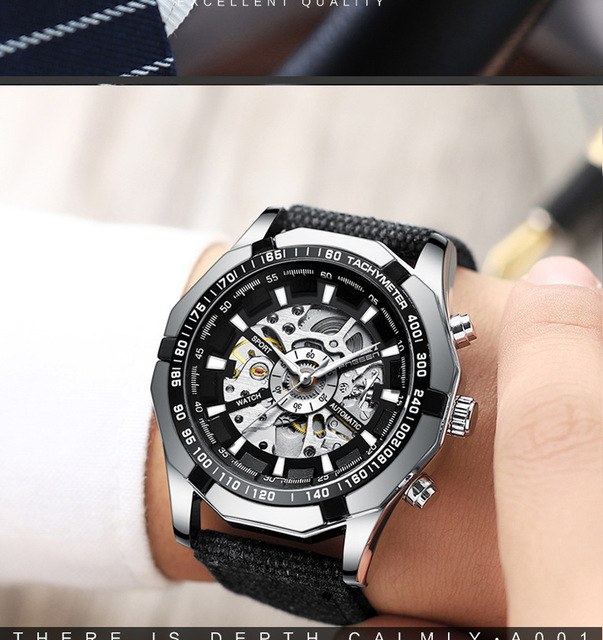 Męski zegarek mechaniczny sportowy automatyczny stalowy pasek, wodoodporny, biznesowy - Wianko - 2