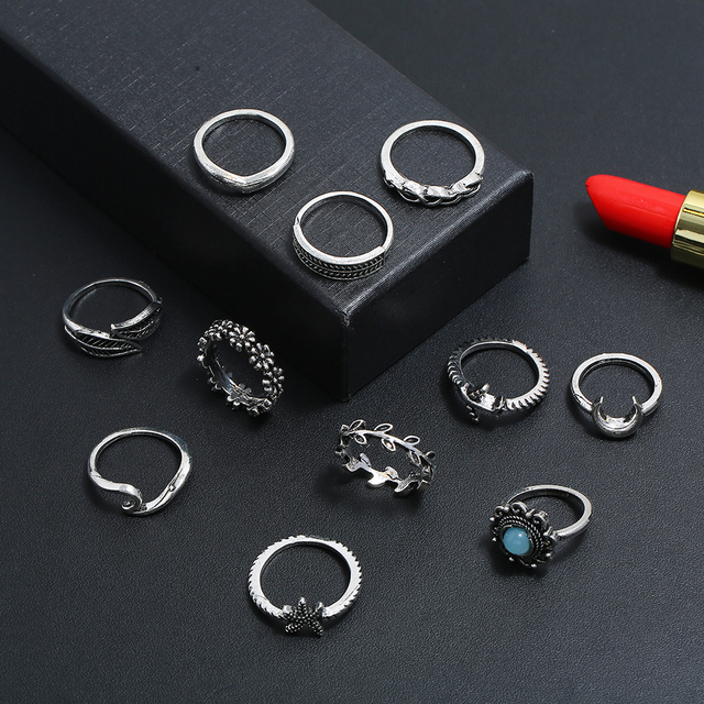 Zestaw 8 prostych, srebrnych pierścieni o okrągłej konstrukcji - geometria i kolor dla kobiet, wykonane handmade - Wianko - 7