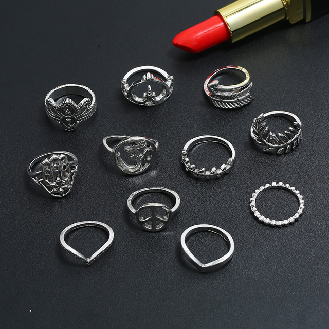 Zestaw 8 prostych, srebrnych pierścieni o okrągłej konstrukcji - geometria i kolor dla kobiet, wykonane handmade - Wianko - 18