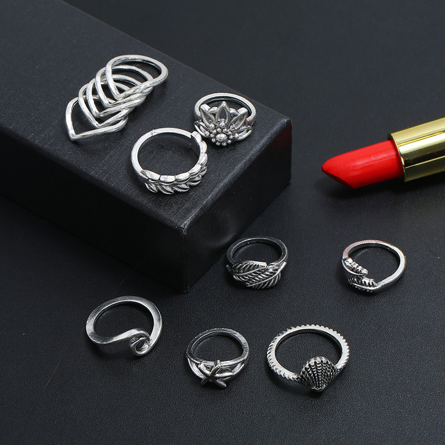 Zestaw 8 prostych, srebrnych pierścieni o okrągłej konstrukcji - geometria i kolor dla kobiet, wykonane handmade - Wianko - 5