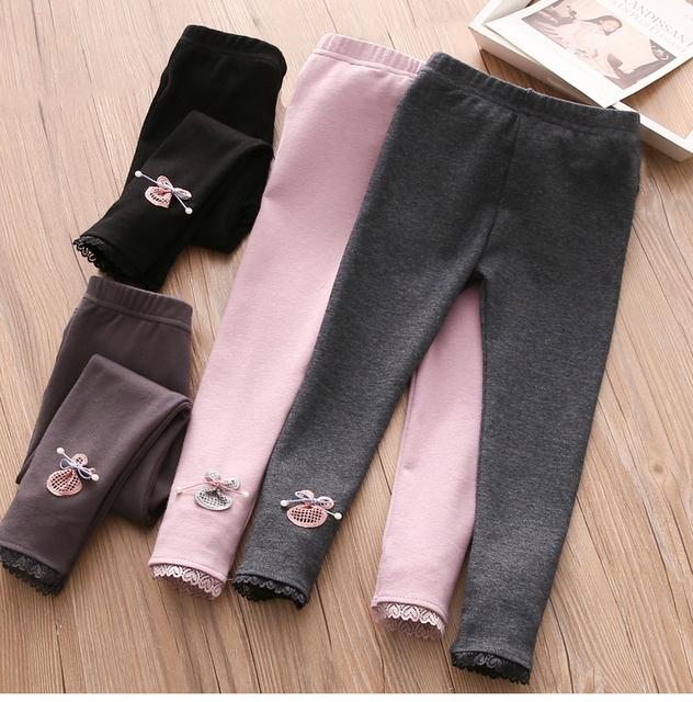 Nowość! Bawełniane długie legginsy dla dziewczynki 100-150cm w wieku 3-12 lat z koronkowymi patchworkami - jesień/wiosna 2021 - Wianko - 13