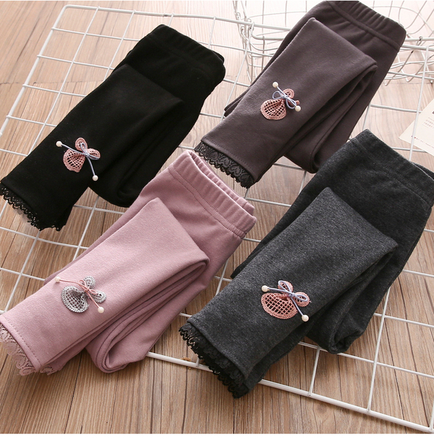 Nowość! Bawełniane długie legginsy dla dziewczynki 100-150cm w wieku 3-12 lat z koronkowymi patchworkami - jesień/wiosna 2021 - Wianko - 16