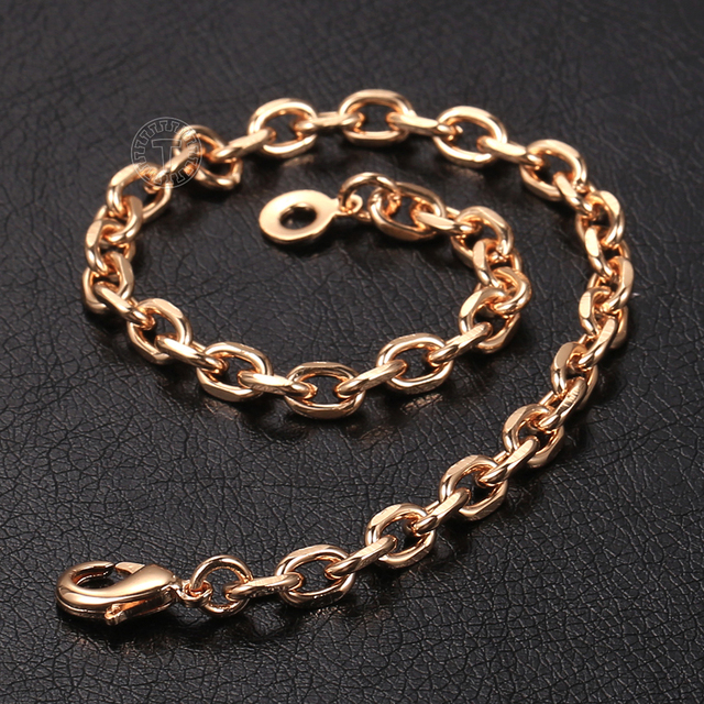 Damska bransoletka 585 różowe złoto 5mm Rolo kabel Link Chain 20cm - Wianko - 3