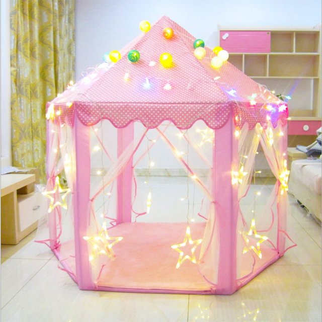 Malutki składany namiot dla dzieci w kształcie sześciokąta, wzór księżniczki zabawka domowa - Wianko - 4