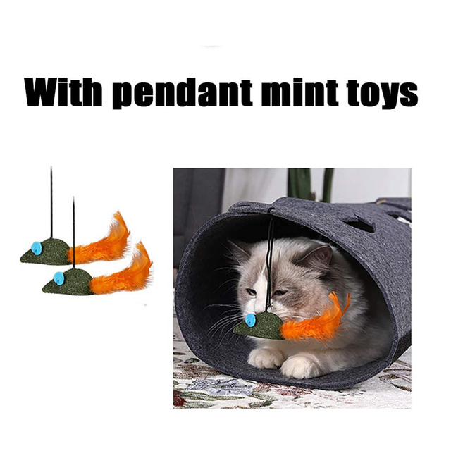 Tunel dla kota z filcu - składany labirynt, mata i mini domek z rzepem - zabawka dla kotów - Wianko - 7