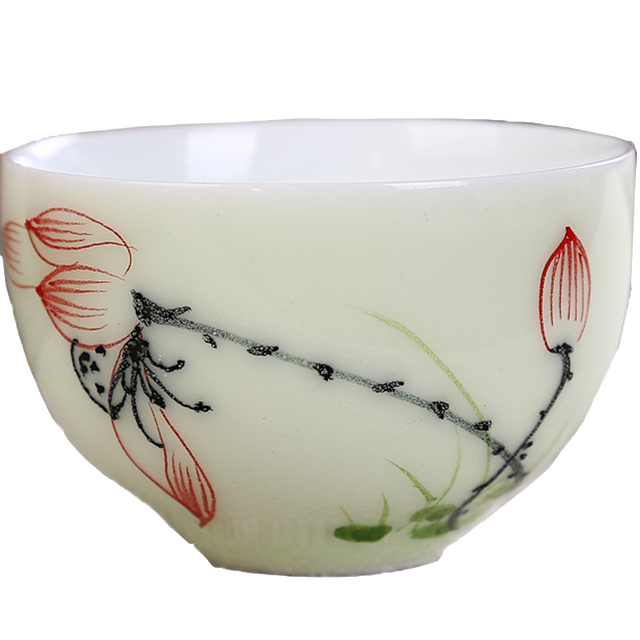 Zestaw 4 filiżanek chińskich, ręcznie malowanych liśćmi lotosu herbaty - ceramiczne naczynia do herbaty - Wianko - 7