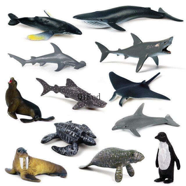 Zestaw 12 figurków zwierząt morskich: megaodon, delfin, jamochłon, rekiny, walenie, manty – akwarium dla dzieci, zabawka edukacyjna - Wianko - 6