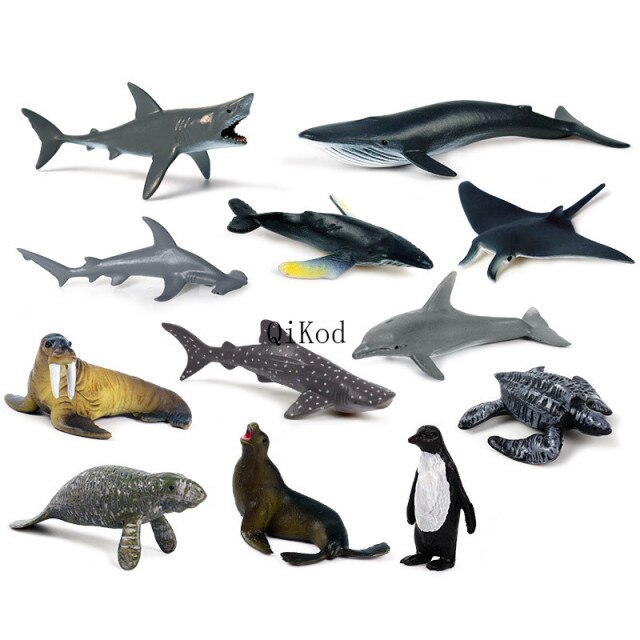 Zestaw 12 figurków zwierząt morskich: megaodon, delfin, jamochłon, rekiny, walenie, manty – akwarium dla dzieci, zabawka edukacyjna - Wianko - 2