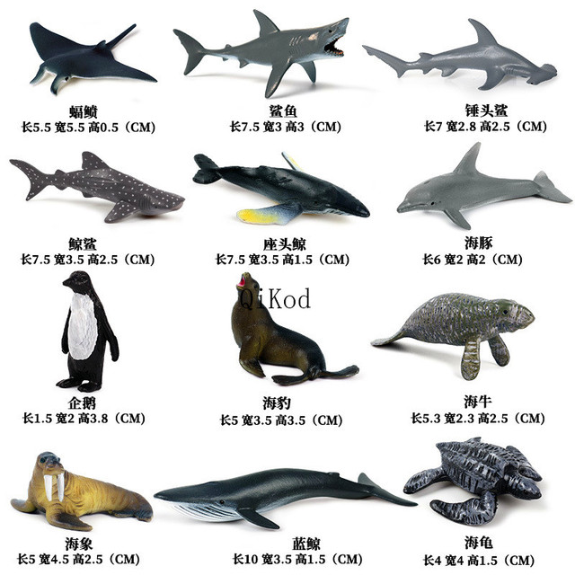 Zestaw 12 figurków zwierząt morskich: megaodon, delfin, jamochłon, rekiny, walenie, manty – akwarium dla dzieci, zabawka edukacyjna - Wianko - 13
