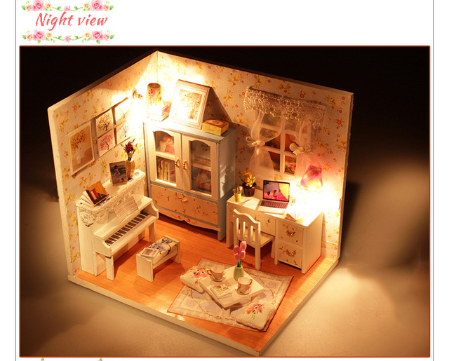 Drewniany dom DIY dla lalek z mini scenami - wyposażenie dla księżniczek - Wianko - 3
