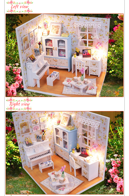 Drewniany dom DIY dla lalek z mini scenami - wyposażenie dla księżniczek - Wianko - 2