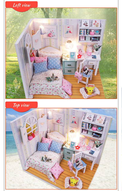Drewniany dom DIY dla lalek z mini scenami - wyposażenie dla księżniczek - Wianko - 5