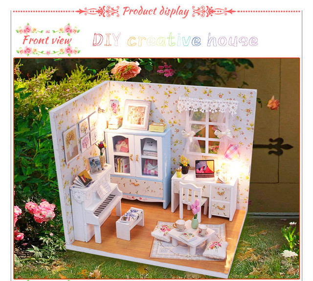 Drewniany dom DIY dla lalek z mini scenami - wyposażenie dla księżniczek - Wianko - 1