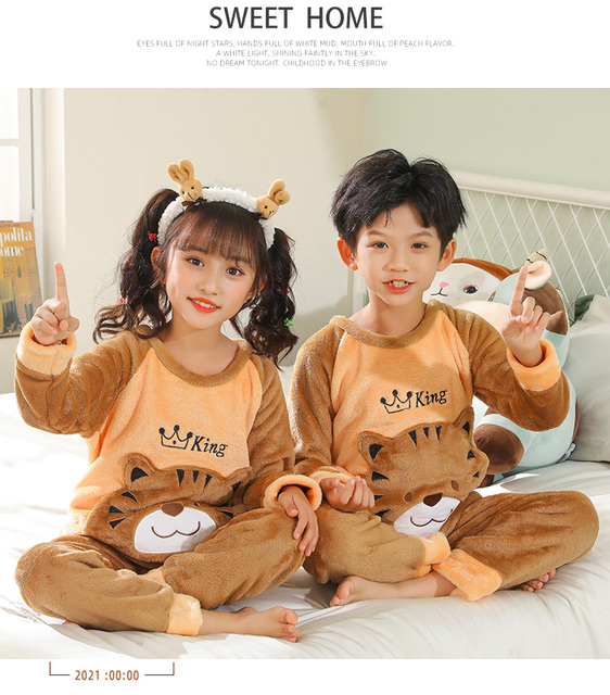 Zimowe zestawy flanelowych piżam dziecięcych dla chłopców i dziewczynek - Wianko - 13