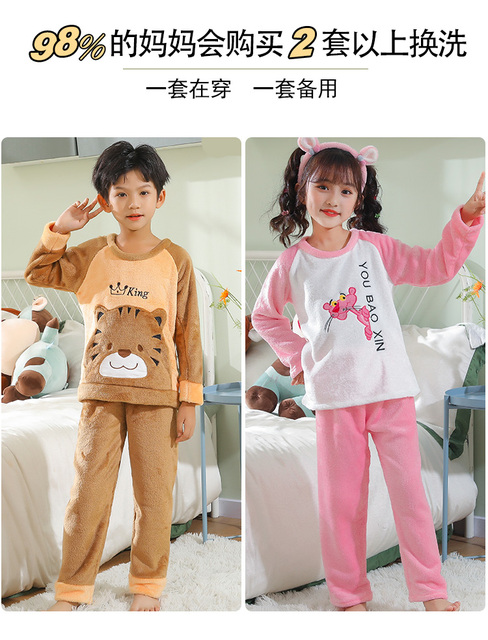 Zimowe zestawy flanelowych piżam dziecięcych dla chłopców i dziewczynek - Wianko - 5