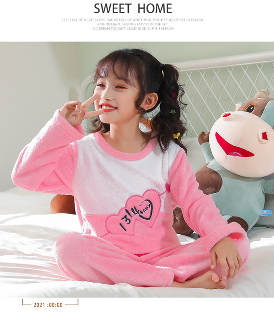 Zimowe zestawy flanelowych piżam dziecięcych dla chłopców i dziewczynek - Wianko - 11