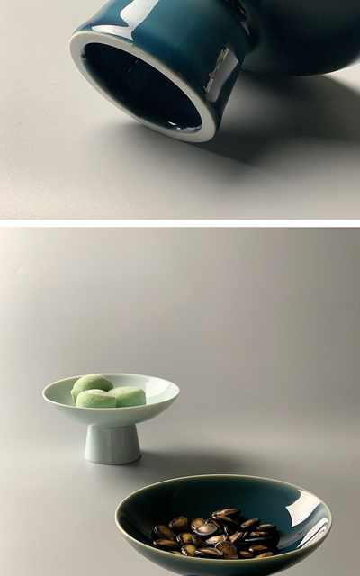 Nowoczesne wysokie stopy ceramiczne naczynia japońskie: talerze deserowe, miska na owoce, kolorowa glazura do kawy i dekoracje do salonu - Wianko - 3