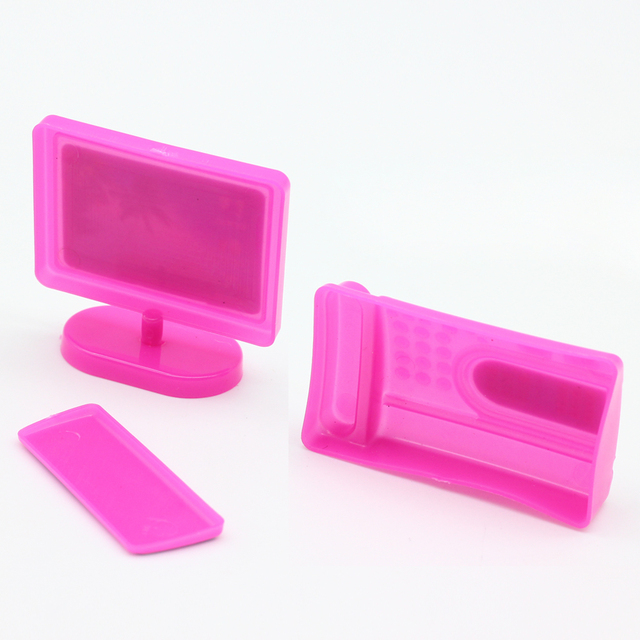 Zestaw akcesoriów dla lalek Barbie - różowy komputer, klawiatura i telefon faksowy Kelly Office Toys 1/12 mini moda - Wianko - 3