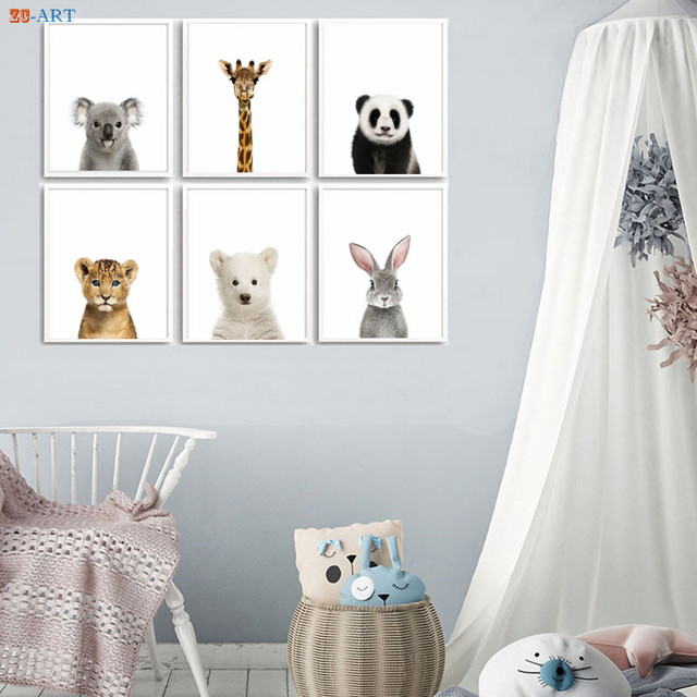 Obraz do pokoju dziecięcego z uroczymi zwierzętami - Koala, Żyrafa, Panda, Lew, Niedźwiedź Polar, Króliczek - Wianko - 3