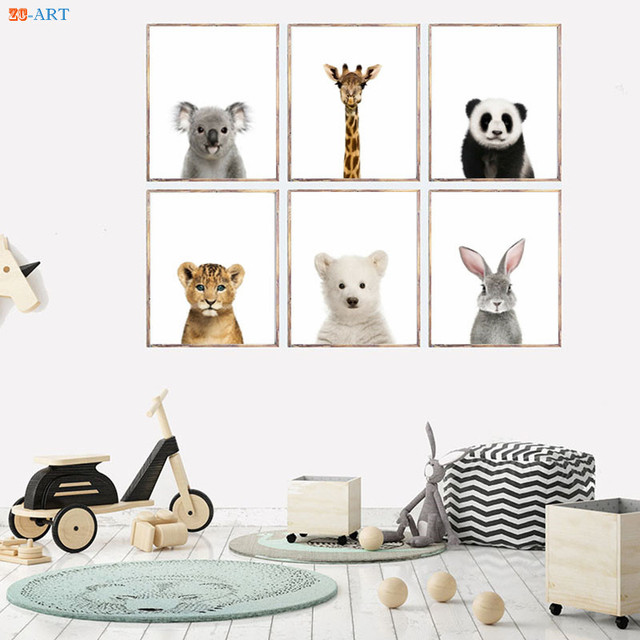Obraz do pokoju dziecięcego z uroczymi zwierzętami - Koala, Żyrafa, Panda, Lew, Niedźwiedź Polar, Króliczek - Wianko - 5