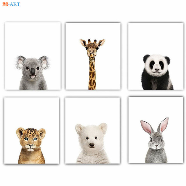 Obraz do pokoju dziecięcego z uroczymi zwierzętami - Koala, Żyrafa, Panda, Lew, Niedźwiedź Polar, Króliczek - Wianko - 6