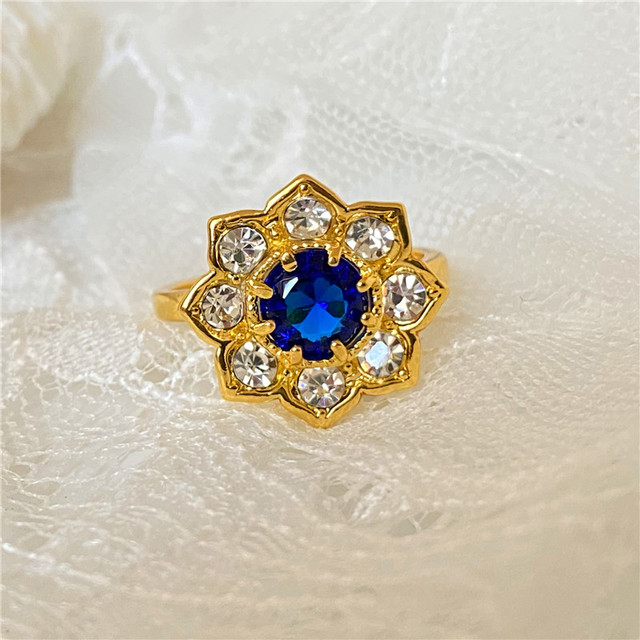 Pierścień Vintage z luksusowym niebieskim kryształowym kamieniem w złotym kolorze dla kobiet - Wianko - 3
