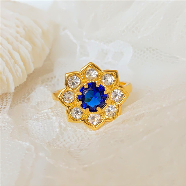 Pierścień Vintage z luksusowym niebieskim kryształowym kamieniem w złotym kolorze dla kobiet - Wianko - 6