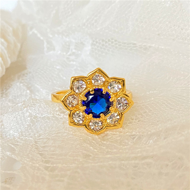 Pierścień Vintage z luksusowym niebieskim kryształowym kamieniem w złotym kolorze dla kobiet - Wianko - 4