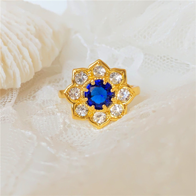 Pierścień Vintage z luksusowym niebieskim kryształowym kamieniem w złotym kolorze dla kobiet - Wianko - 2