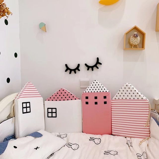 4 sztuki czerwonych zderzaków dla łóżka dziecięcego - mały dom, dekoracja sypialni dla dzieci i młodzieży - Wianko - 7