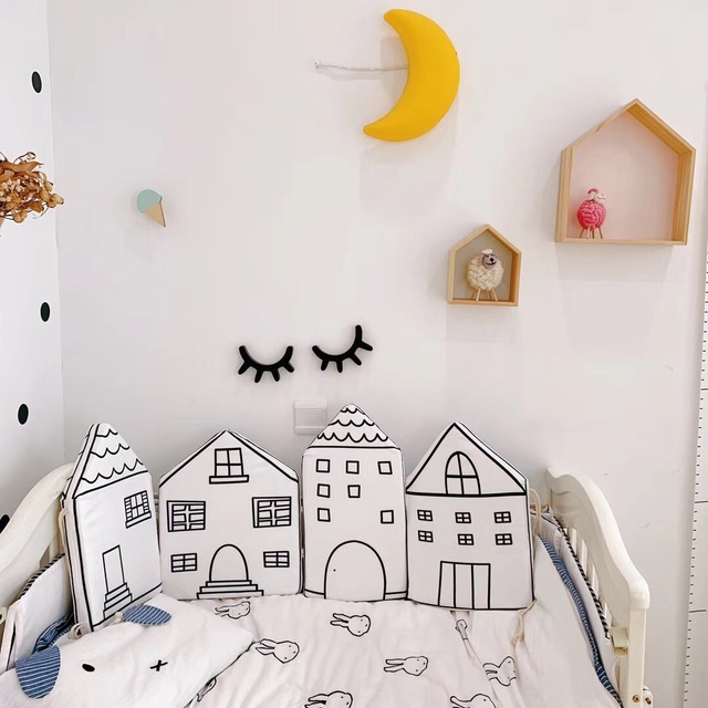 4 sztuki czerwonych zderzaków dla łóżka dziecięcego - mały dom, dekoracja sypialni dla dzieci i młodzieży - Wianko - 14