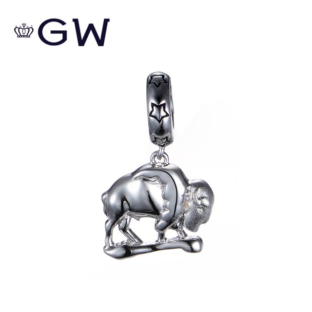 Wisiorek krowa 925 srebro amerykańskie z bawolimi koralikami do bransoletki GW Charm DIY biżuteria prezent - Wianko - 1