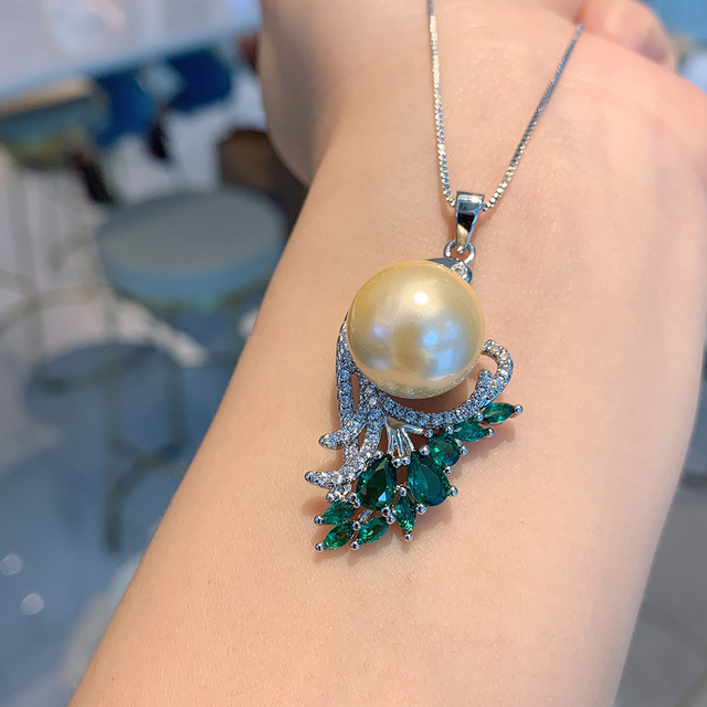 Luksusowy naszyjnik emerald wykonany z 925 Sterling Silver z dużą perłą 14mm dla kobiet na przyjęcia weselne i koktajle (Jubilerski Prezent) - Wianko - 7