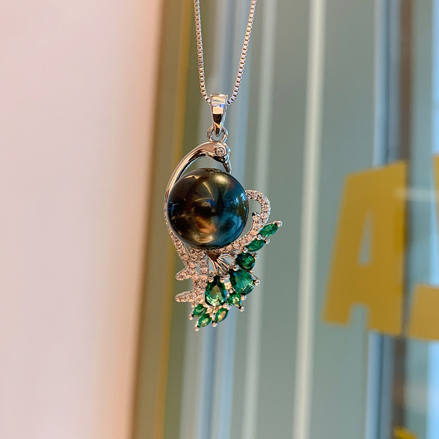 Luksusowy naszyjnik emerald wykonany z 925 Sterling Silver z dużą perłą 14mm dla kobiet na przyjęcia weselne i koktajle (Jubilerski Prezent) - Wianko - 15