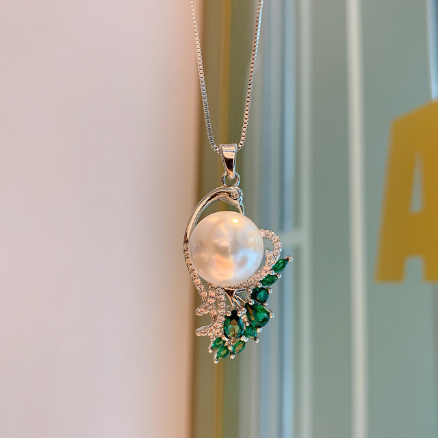 Luksusowy naszyjnik emerald wykonany z 925 Sterling Silver z dużą perłą 14mm dla kobiet na przyjęcia weselne i koktajle (Jubilerski Prezent) - Wianko - 6