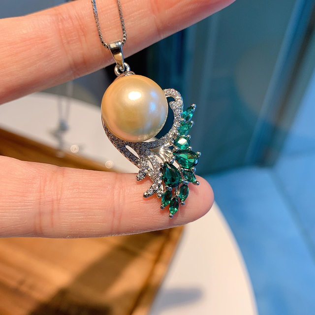 Luksusowy naszyjnik emerald wykonany z 925 Sterling Silver z dużą perłą 14mm dla kobiet na przyjęcia weselne i koktajle (Jubilerski Prezent) - Wianko - 9
