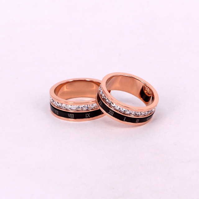 Czarny pierścionek ślubny obracający się z 7mm cyframi rzymskimi i kryształowym kołem - idealny prezent dla nowożeńców - Wianko - 12
