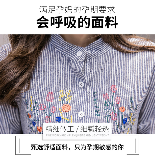 Odzież ciążowa dla kobiet wiosna - koszula bawełniana z paskiem - Wianko - 4